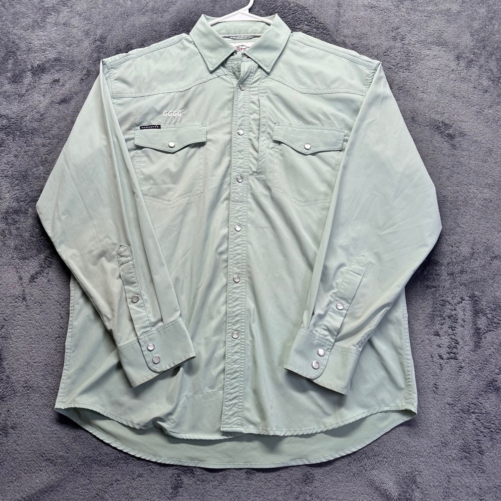Schaefer Outfitter RangeTek Mens Large Western Snap Shirt Sage Green 6666 Ranch